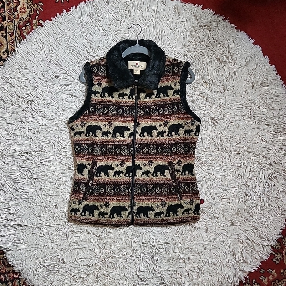 Womens Woolrich Vest Bears Indie Boho Ski Lodge Chic Winter Fall Size Small S